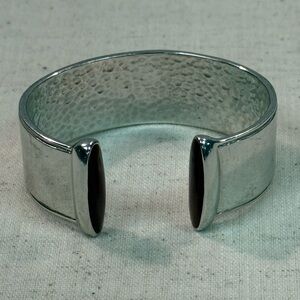 Rustic Cuff Silvertone & Red Hammered Cuff Bracelet
